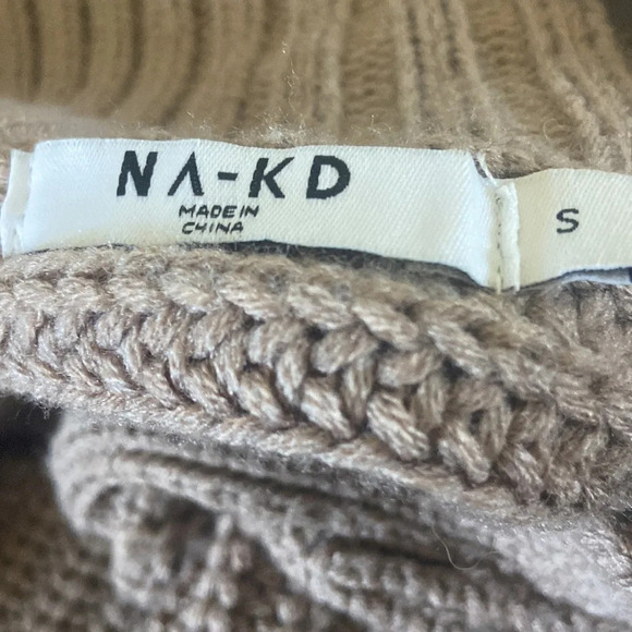 NAKD Big Collar Chunky Knitted Cropped Collar Sweater Sz S Tan Brown - Picture 5 of 6
